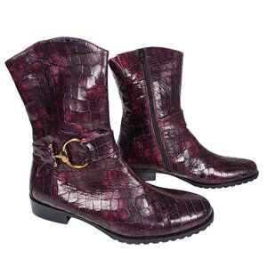 Amalfi By Rangoni Burgundy Red Croc-Embossed Leather Ankle Boots Womens 7.5B
